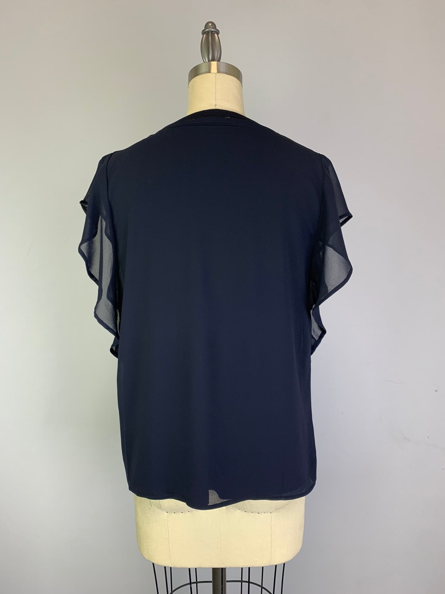 Mixed Media Flutter Sleeve Top -- D1874 Navy