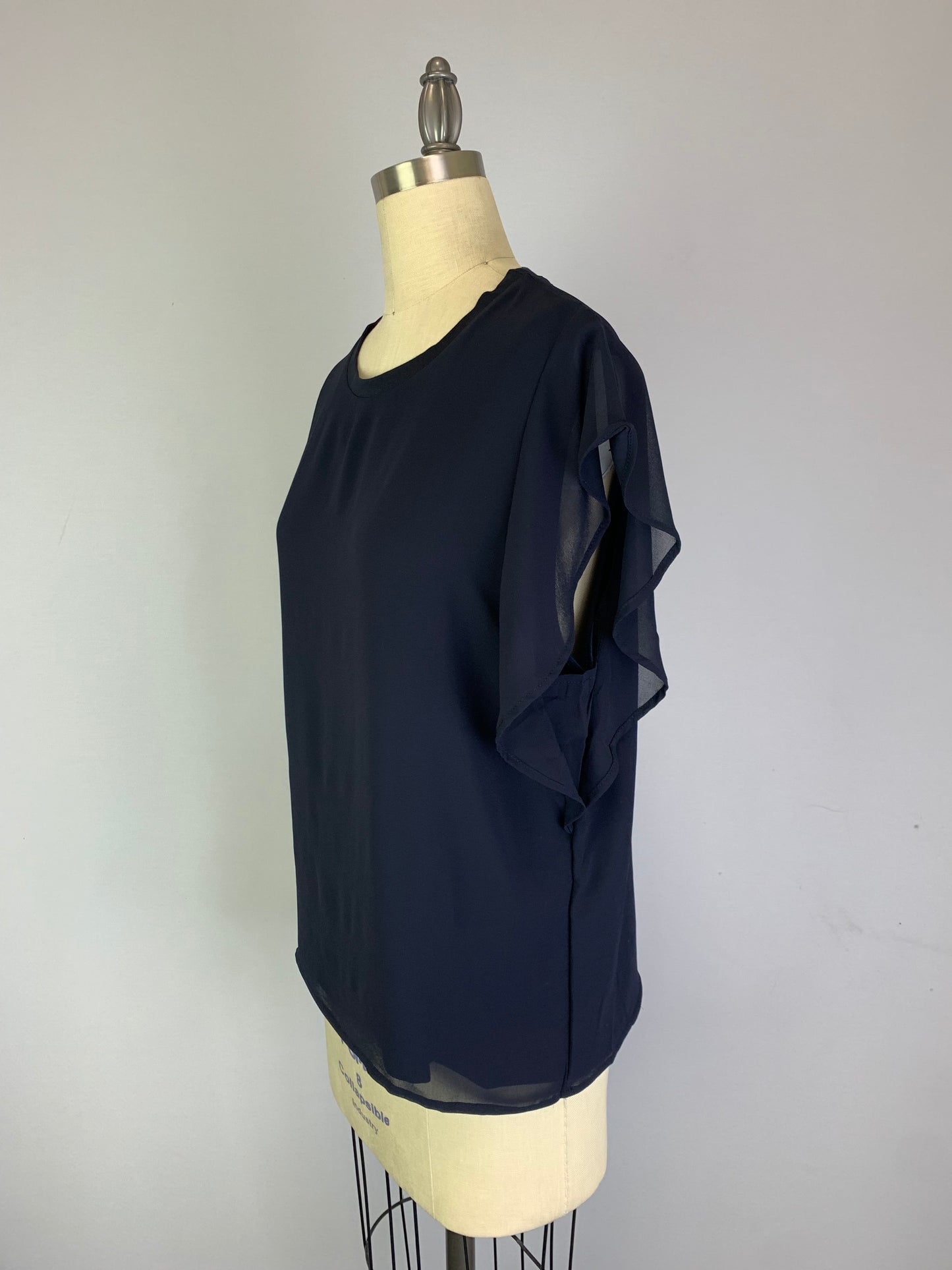 Mixed Media Flutter Sleeve Top -- D1874 Navy
