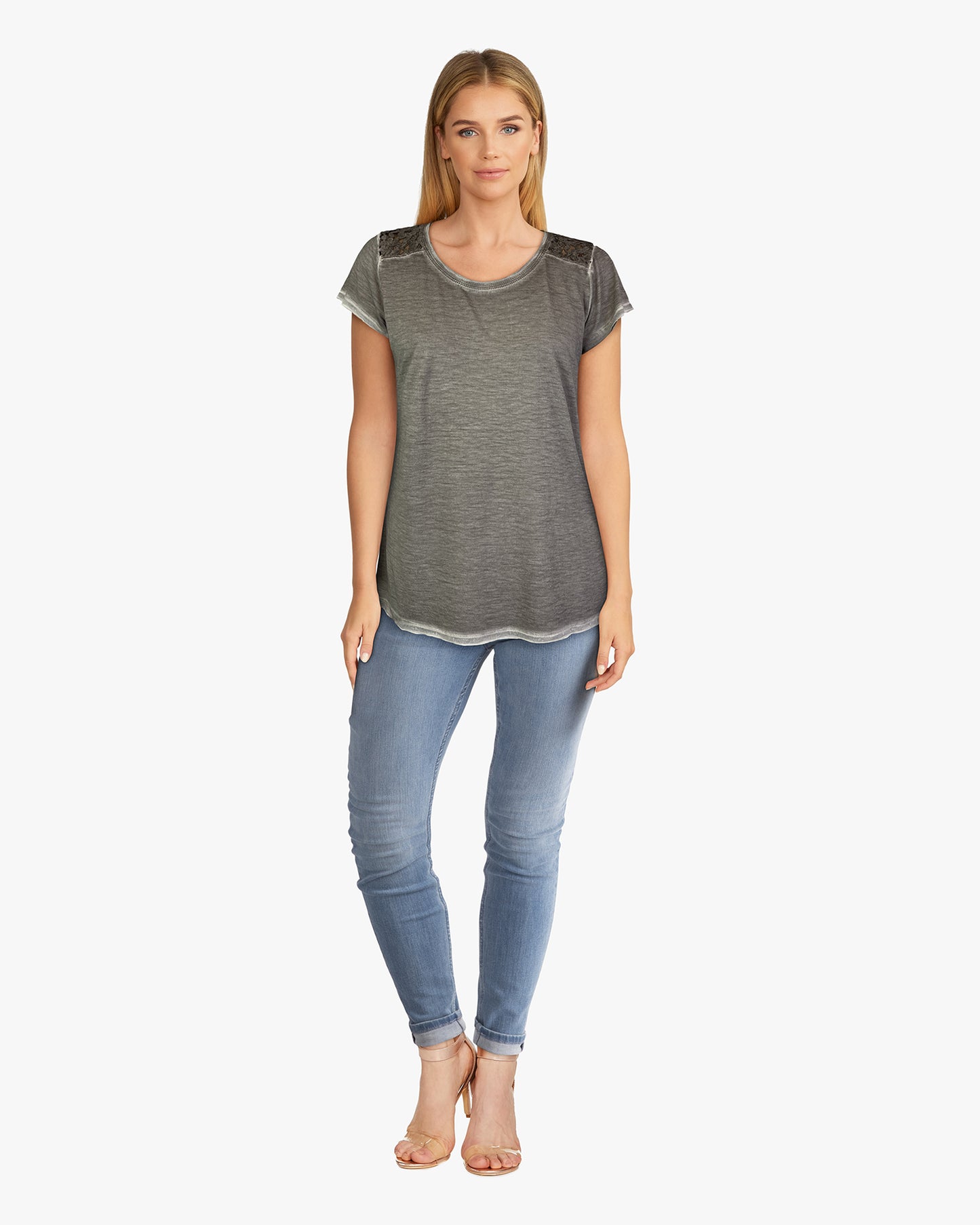 Oil Dye Lace Back Yoke Top - Satellite S/S (D190682)