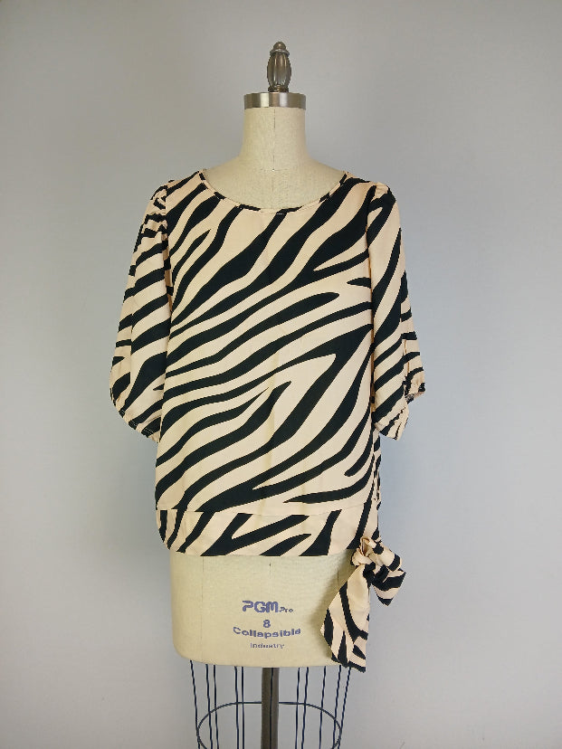 Puff Sleeve Blouse w Banded Bottom -- Zebra Print (D26872R)
