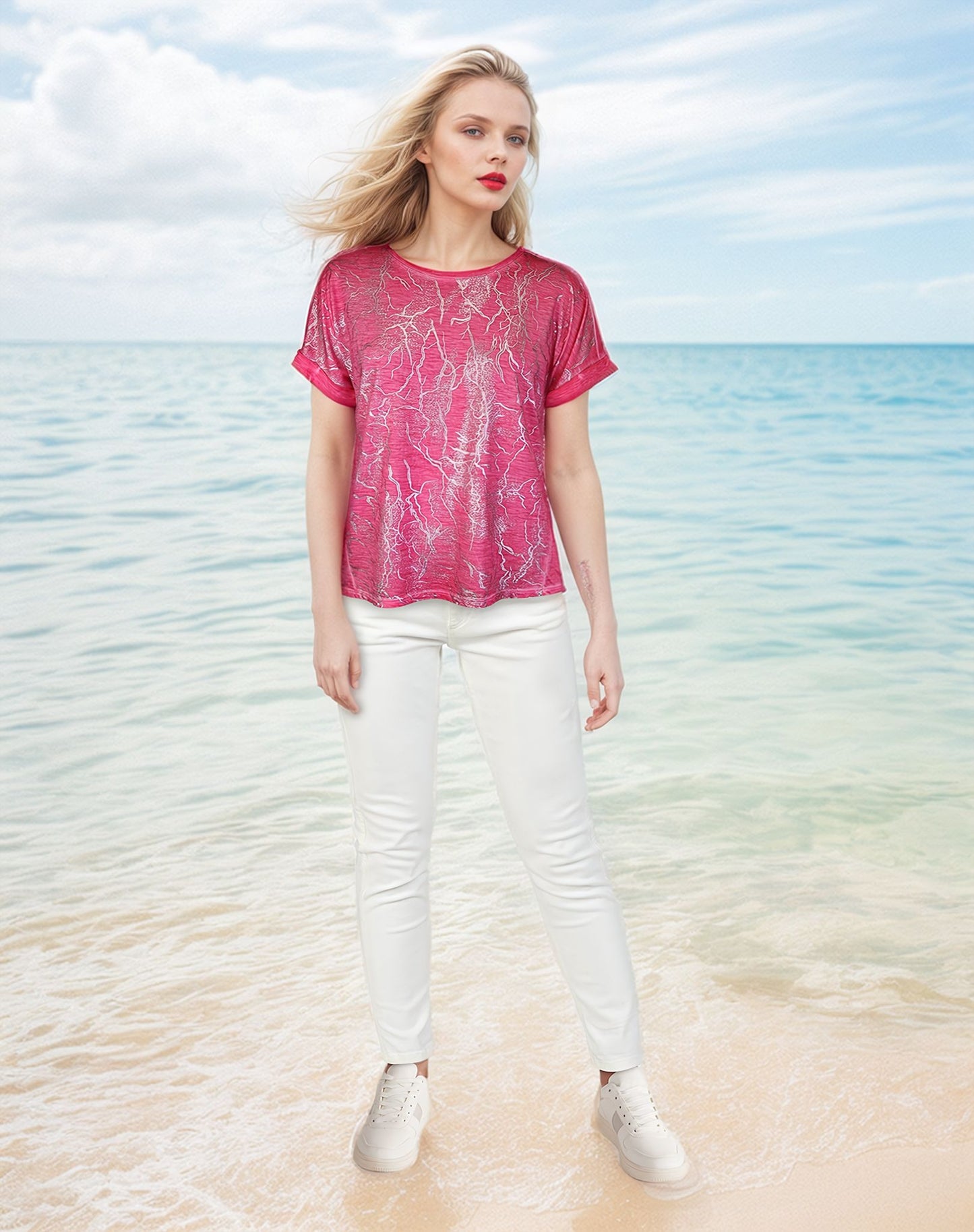 Front Pannel Shine Print Top -- Candy Silver (D27749A)