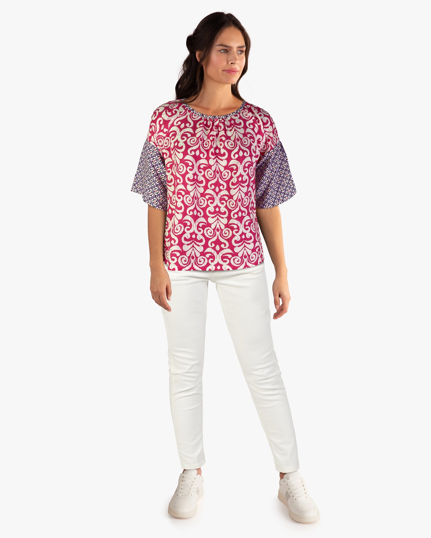 Twin Print Woven Raglan Sleeve Blouse (D27836) Pink Shell