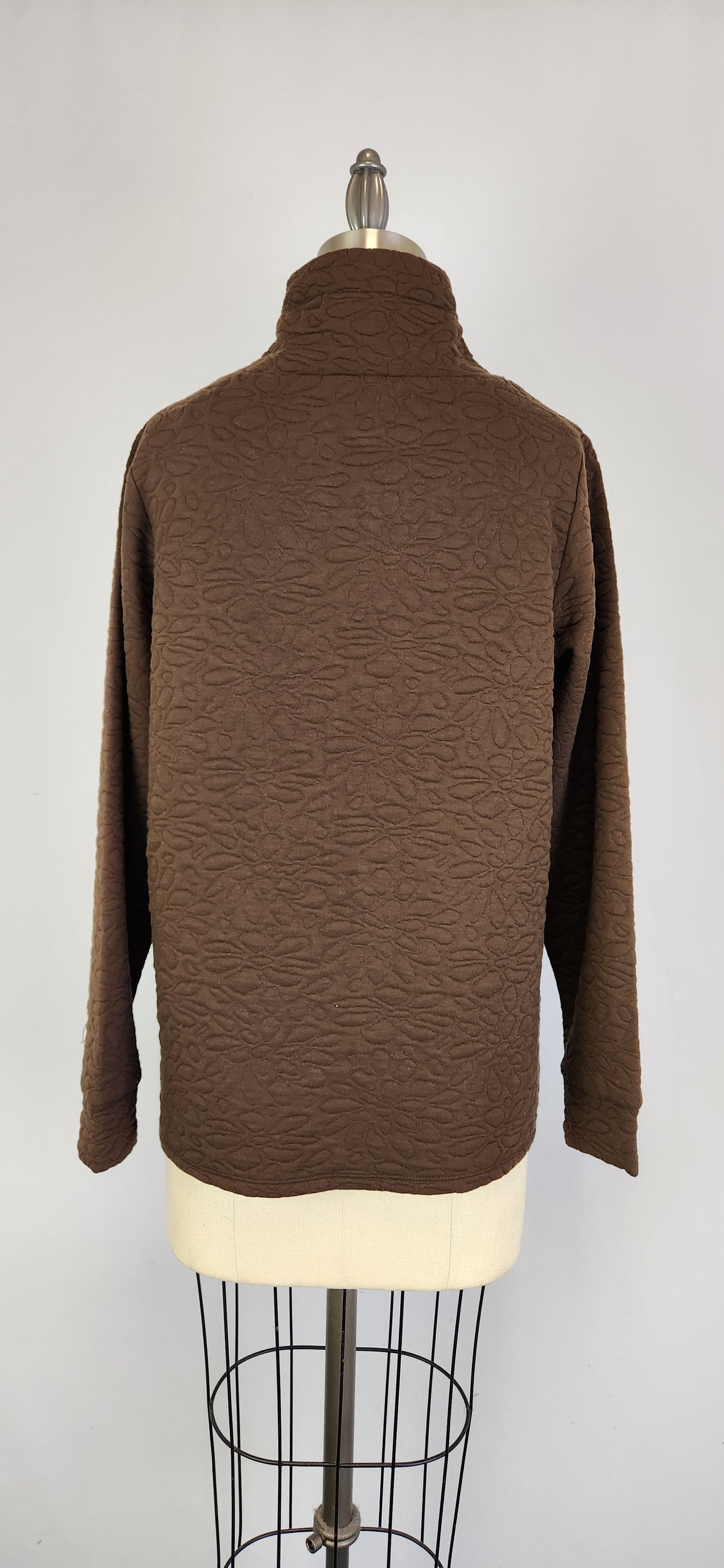 Quilted L/S High Collar Top -- D28367 Walnut