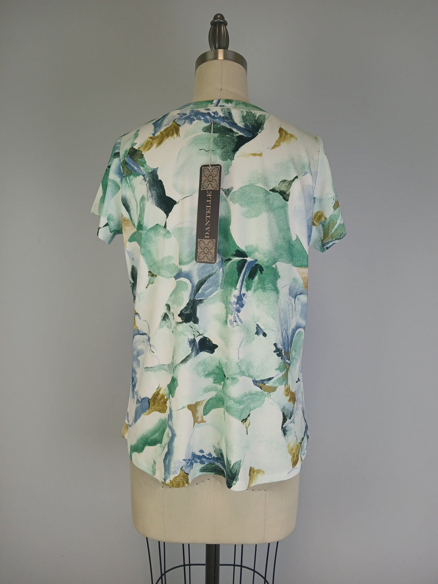 Printed Knit Top -- Blue Green Floral Design S/S (D28808)