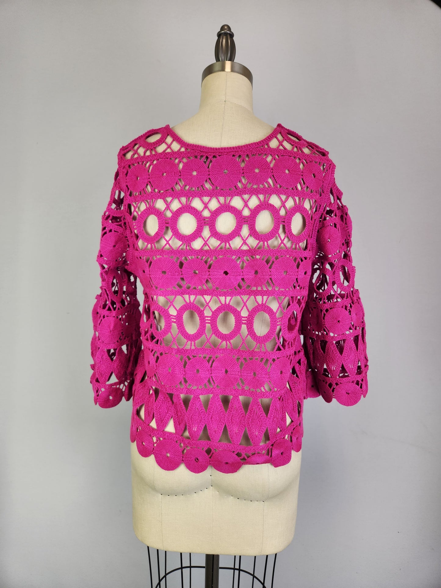 Crochet Sweater with Wrist Sleeve (D3110) Fuschia