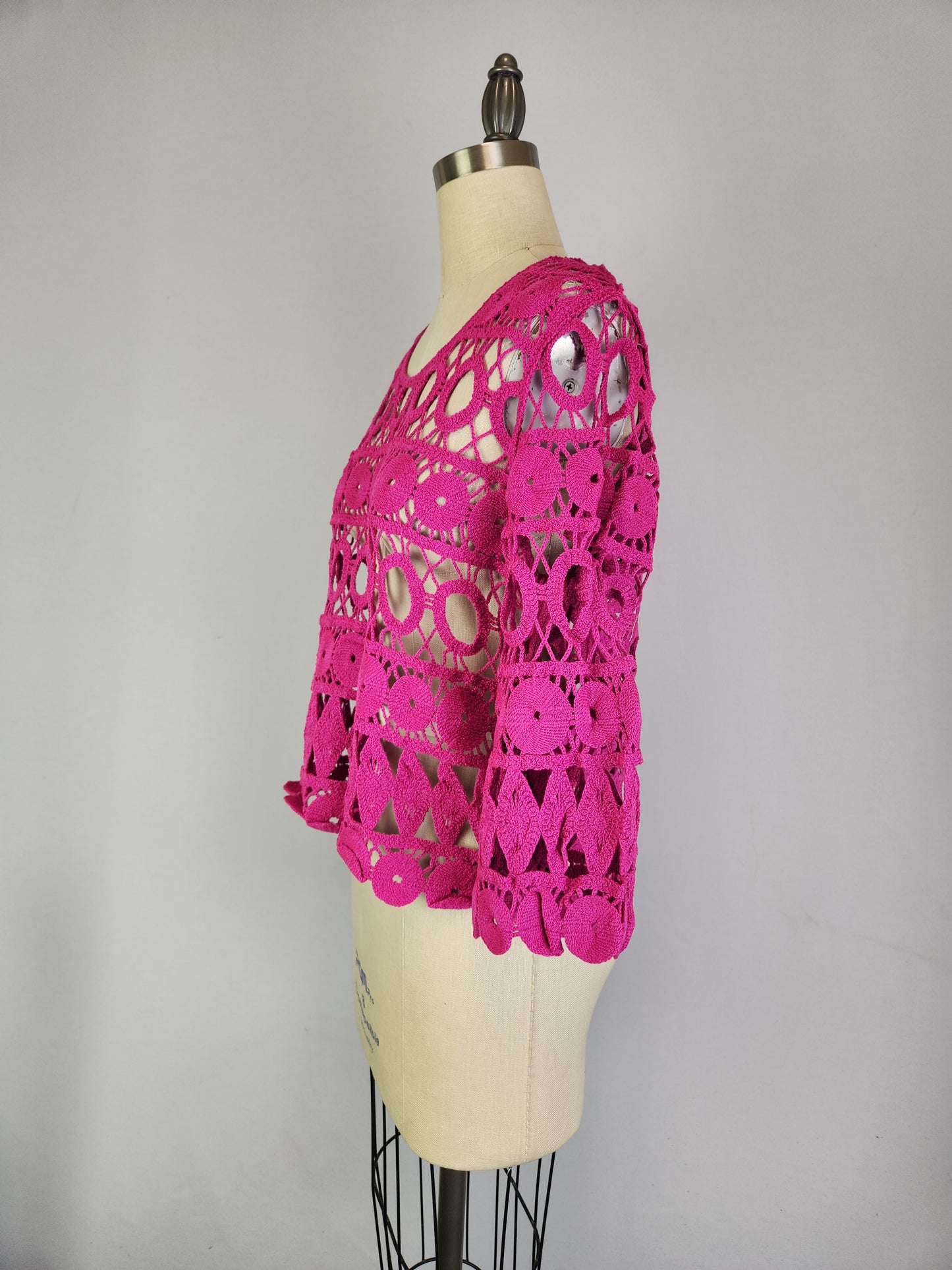 Crochet Sweater with Wrist Sleeve (D3110) Fuschia