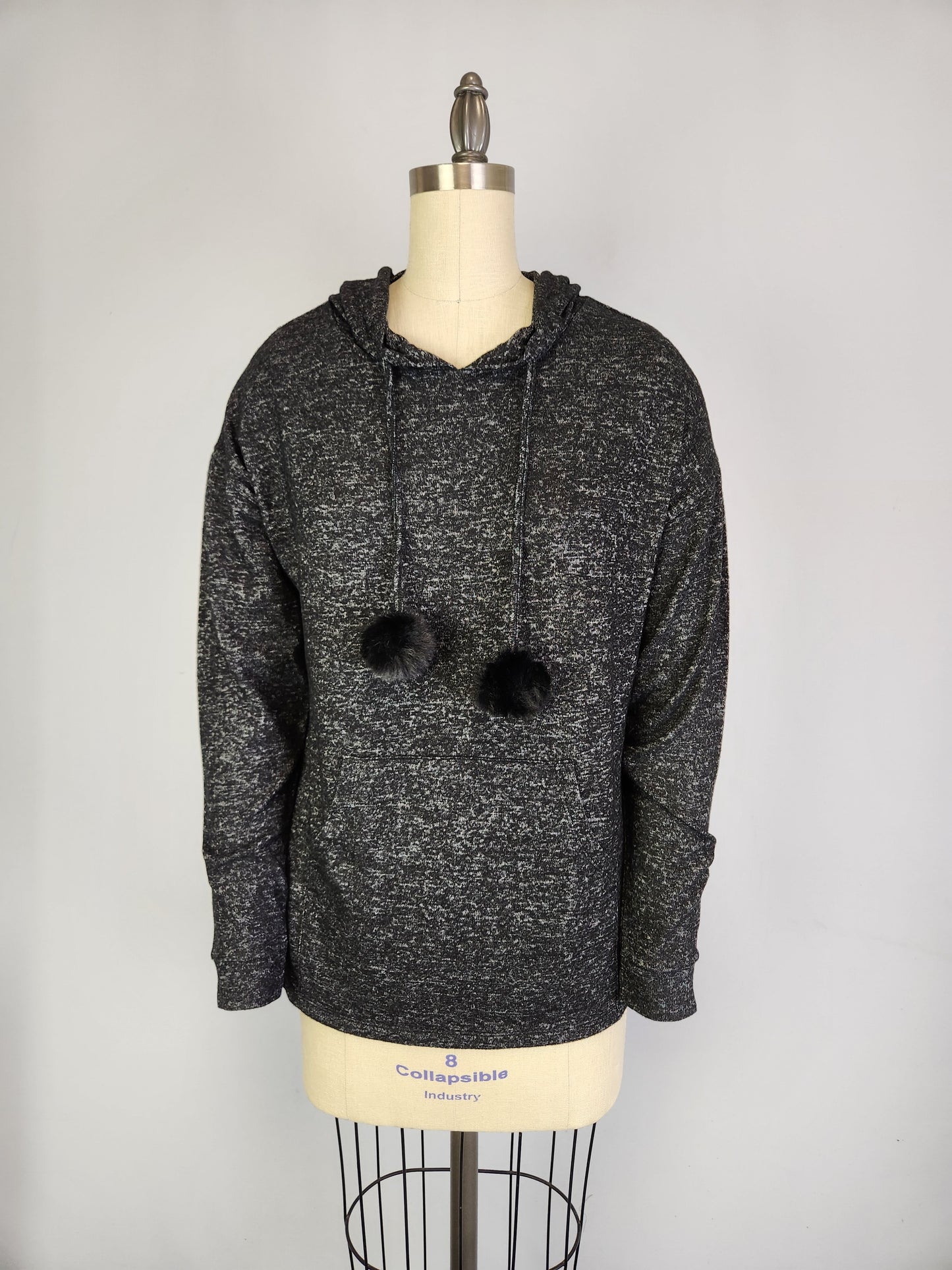 Hooded Sweater-like Top w/ Puff Ball Drawstring - TETRO (D400)