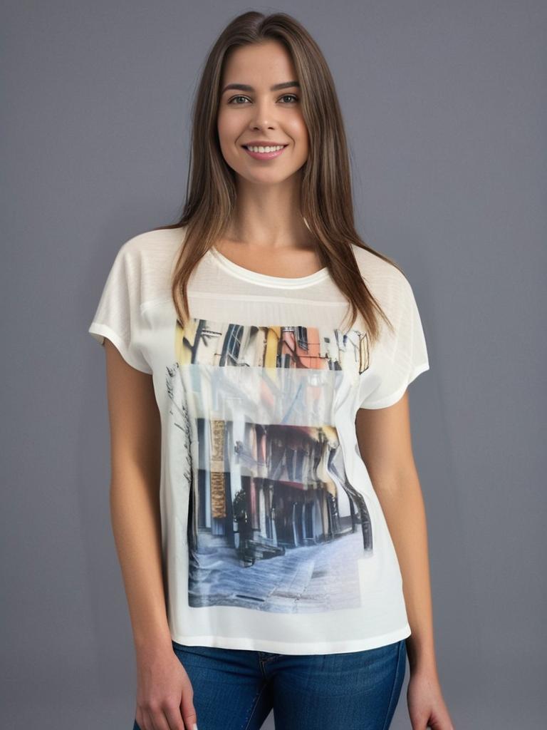Knit Print Top with Mesh Printed Overlay S/S (D960SV)