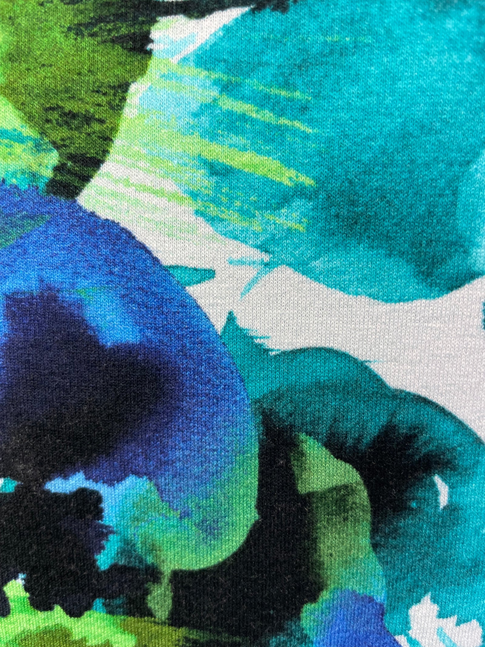 Short Sleeve Knit Printed Top with Neck stitching detail (D27749) Blue and Green Flowers