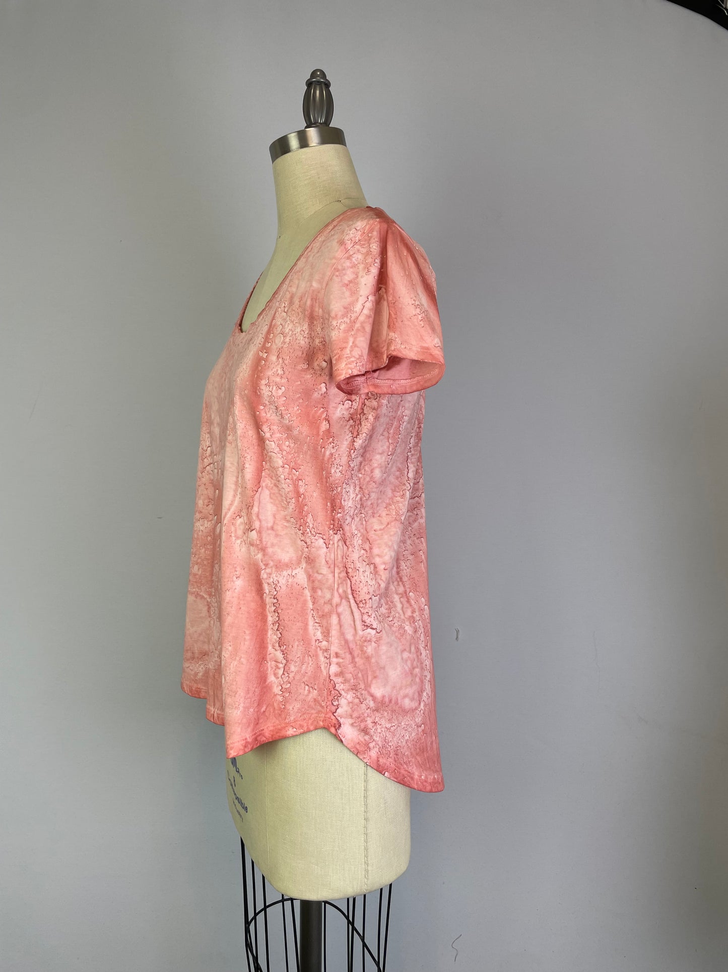 Scoop Neck Short Sleeve Tea Dye Top with Curved Hem (D190738S) Ripe Peach