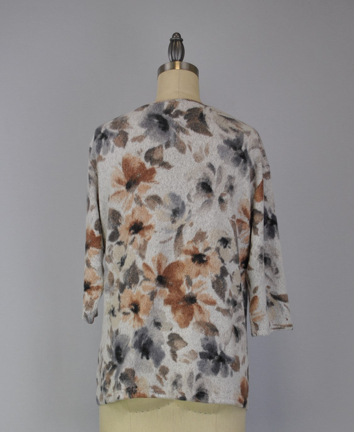 V Neck Sweater-like Front Tie Top - Grey Print (D1902669R)