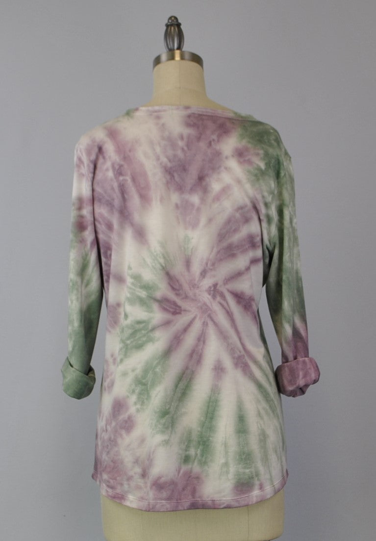 Roll Sleeve Swirl Tie Dye Top - Cendre Rosin (D190701)