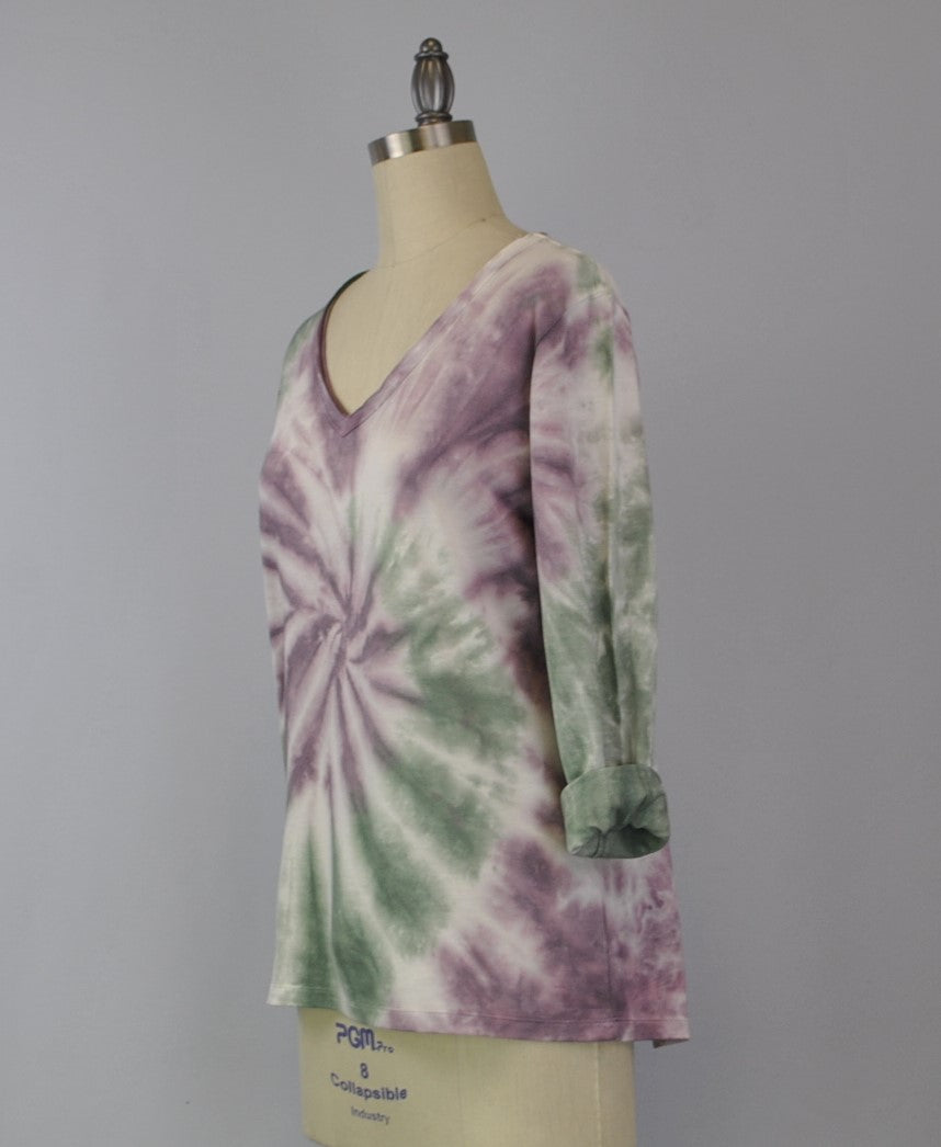 Roll Sleeve Swirl Tie Dye Top - Cendre Rosin (D190701)