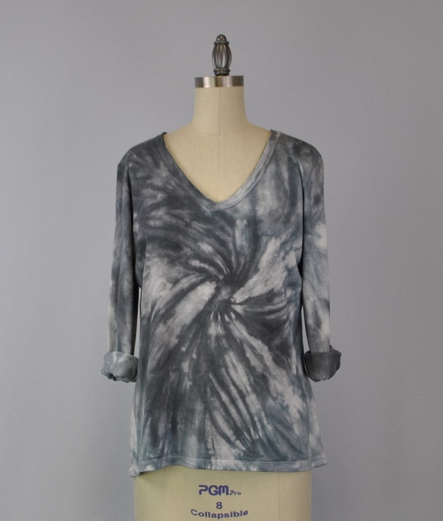 Roll Sleeve Swirl Tie Dye Top - Grizzly Phantom (D190701)