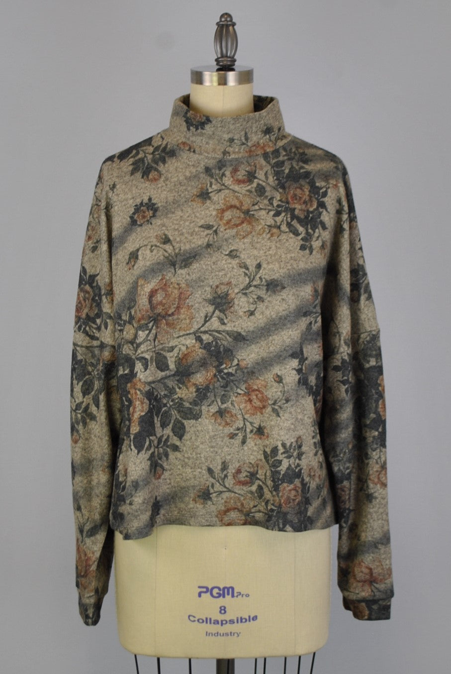 Mock Neck Sweater-like Top - Flowers & Batik