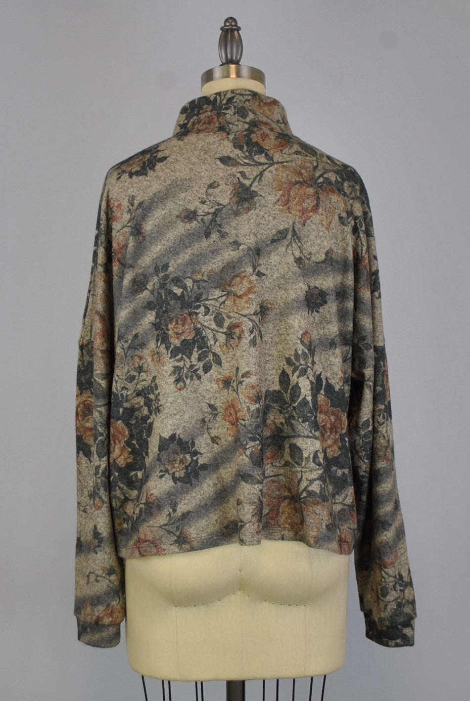 Mock Neck Sweater-like Top - Flowers & Batik