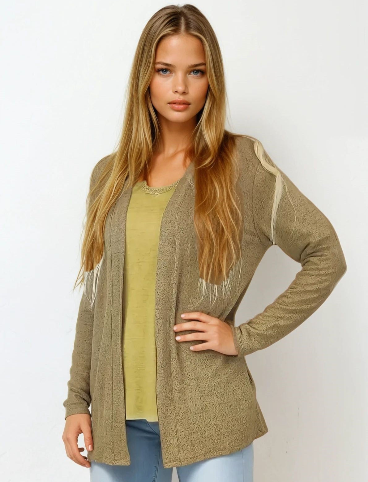 Open Front Sweater-like Cardigan - Taupe