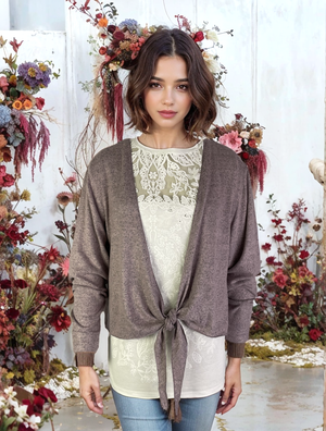 Tie Front Open Short Cardigan Rose (D190748)