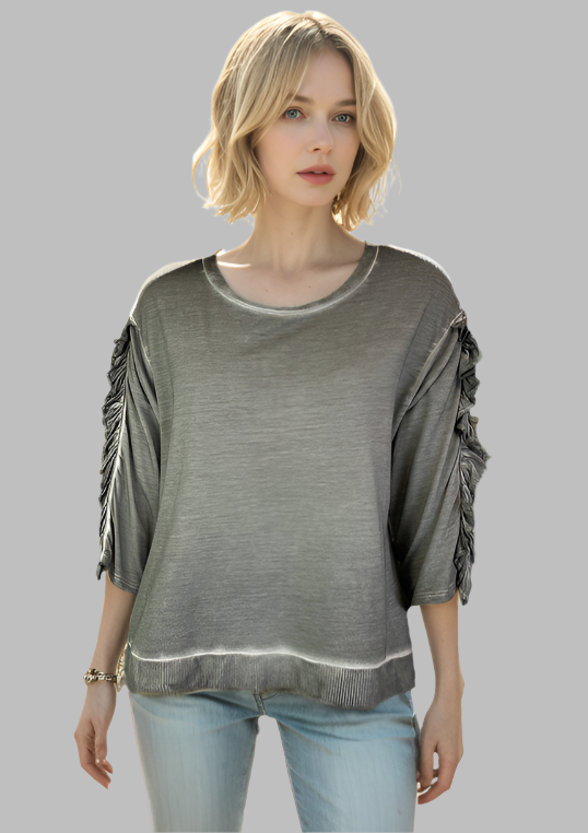 Oil Dye Top with sleeve Ruffle Detail (D1932RR) Pluto