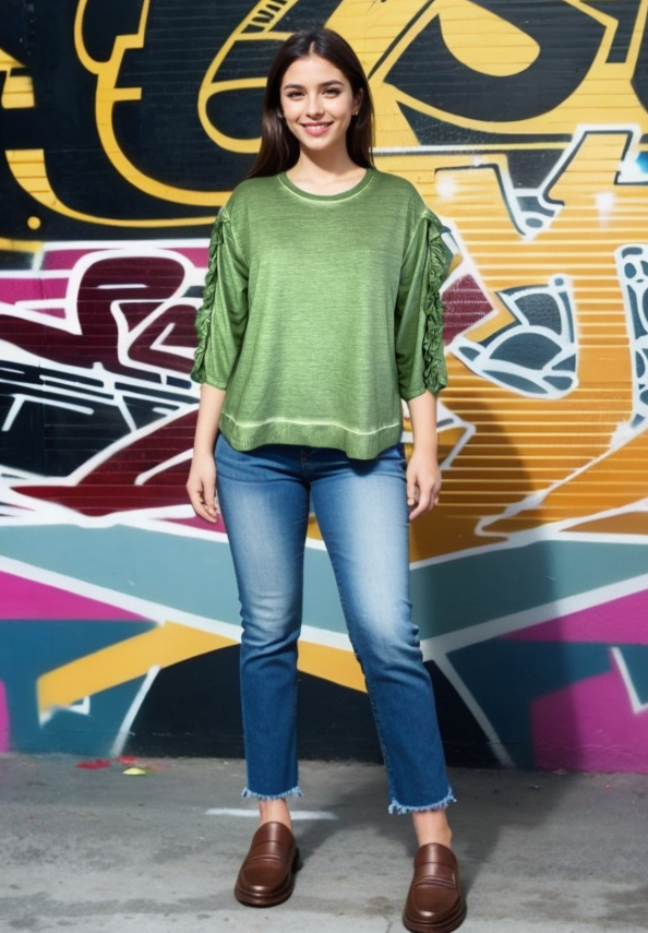 Oil Dye Top with sleeve Ruffle Detail (D1932RR) Agave
