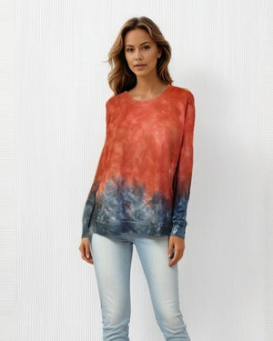 V-Neck Tie Dye Sweatshirt - Desert Sand Misty Fog (D190610R)