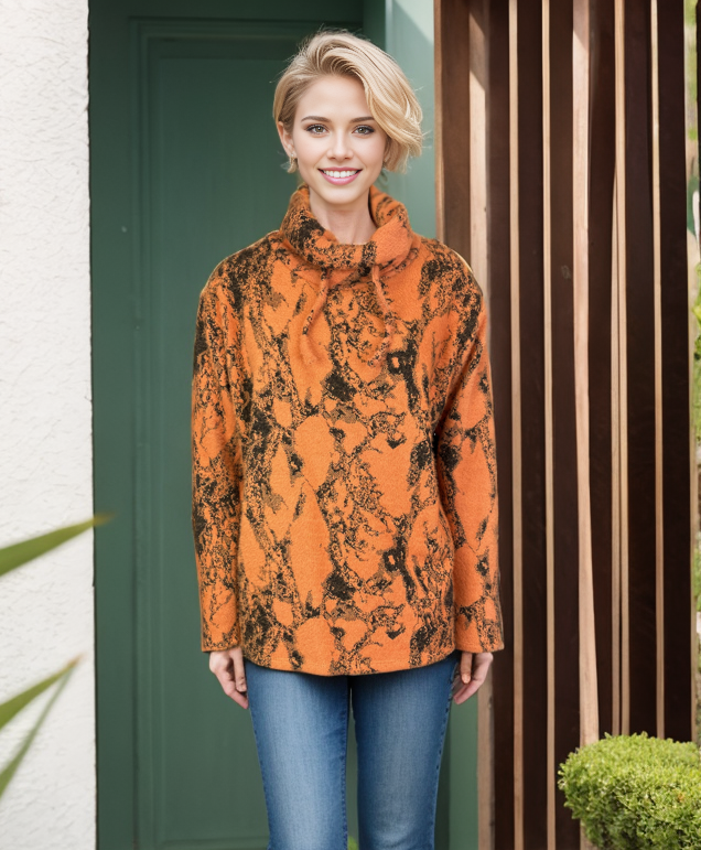 Cowl Neck Drawstring Jacquard Sweater-like Top - (D27080)