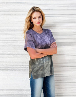 Cutoff Sleeve Tie Dye Top -- Cendre Rosin S/S (D190692)