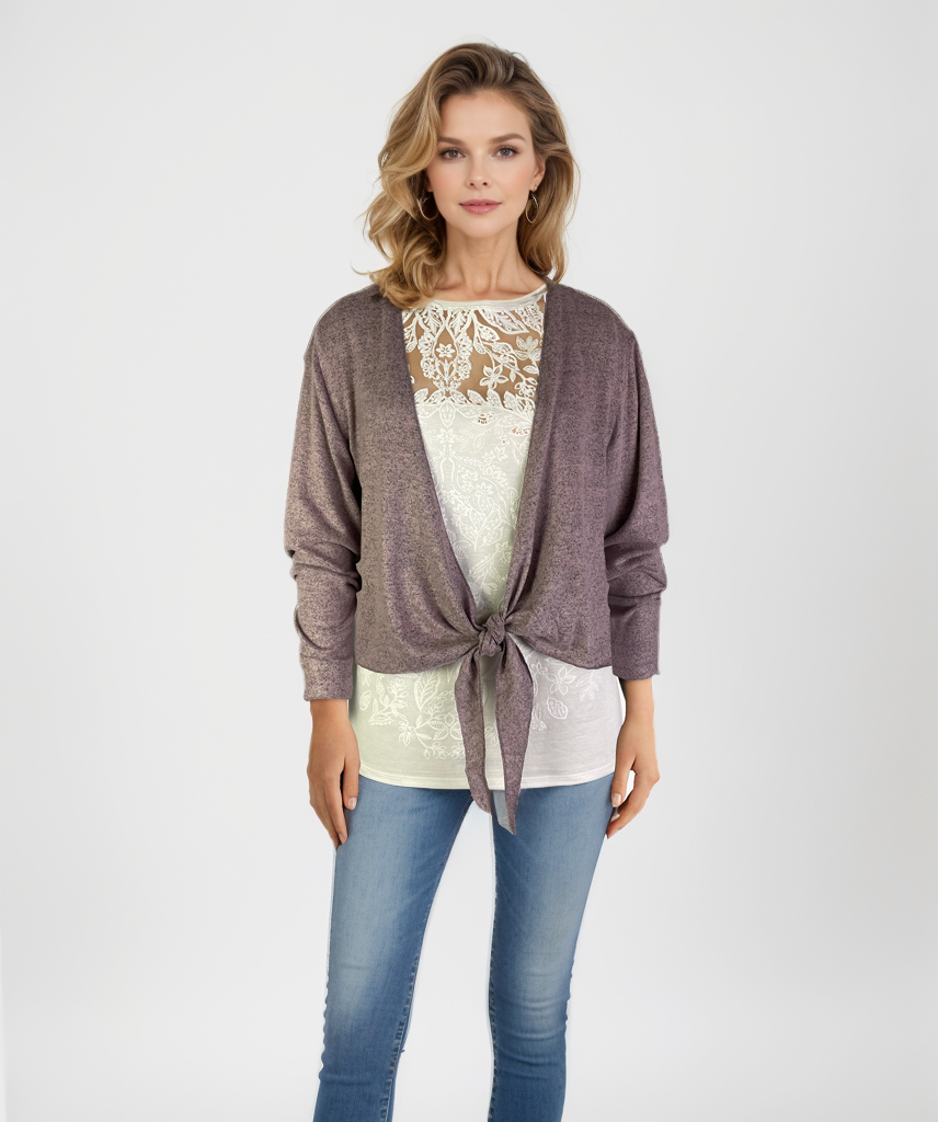 Tie Front Open Short Cardigan Rose (D190748)