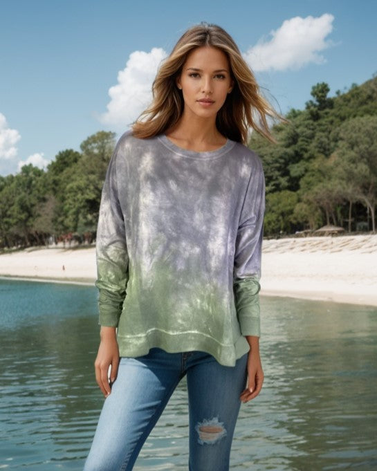 Dip Dye Sweatshirt w/ Side Seam Vents-- Cendre Rosin (D190645)