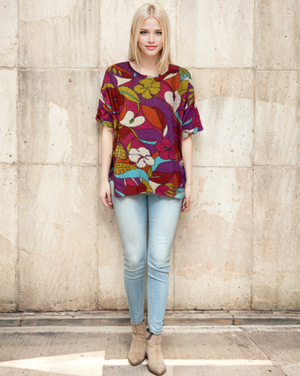 Oversized Drop Shoulder Sweater-Like Yummy Top (D3333) Bright Floral