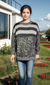 Sweater-like Print Top - Dark Grey Stripe Flower (D90101)