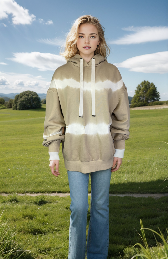 Hooded Cotton Sweatshirt Tie Dye in Wheat (Y65362)