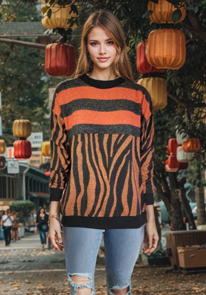 Sweater-like Yummy Top - Orange Zebra (D90101)