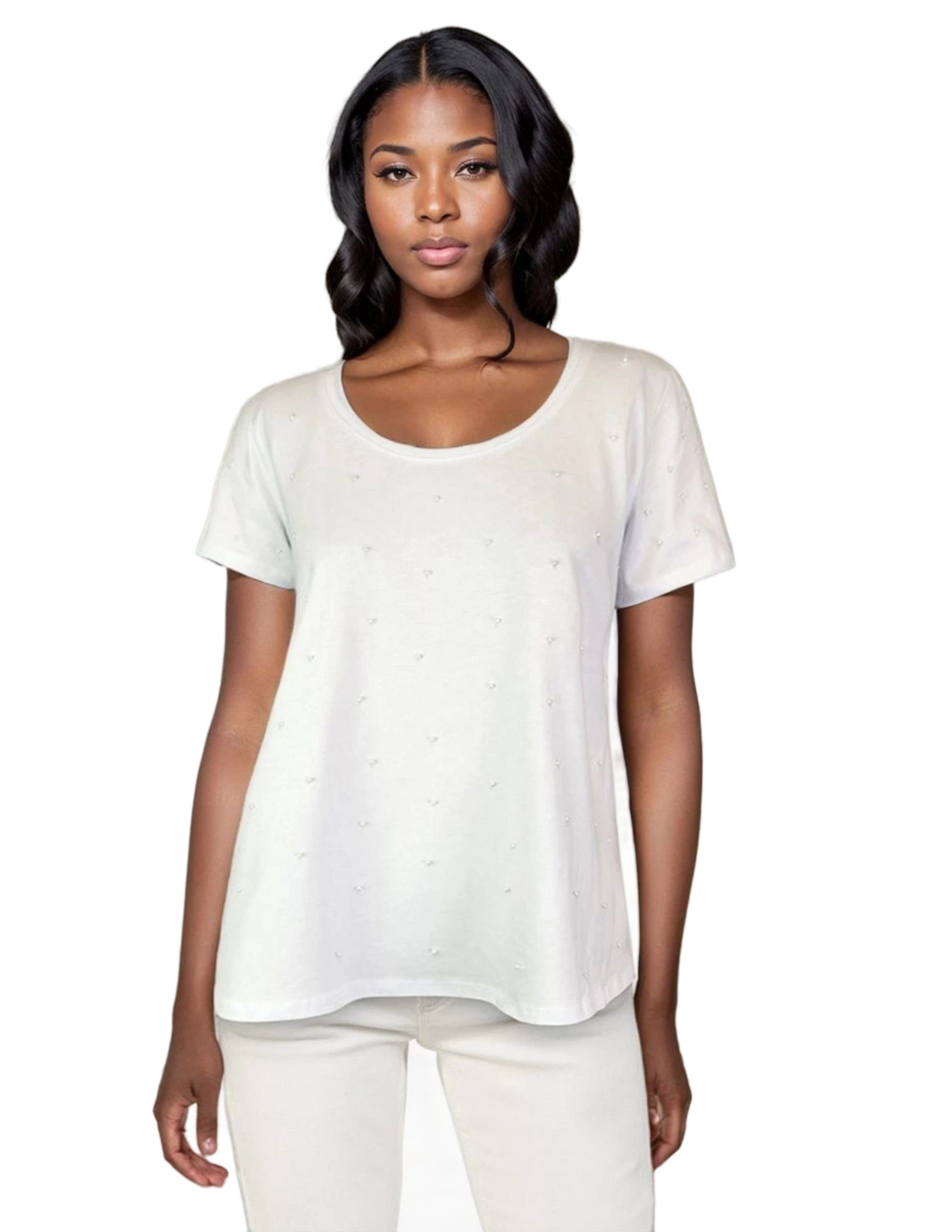Swing Tee Shirt with Pearls (D1953) White S/S