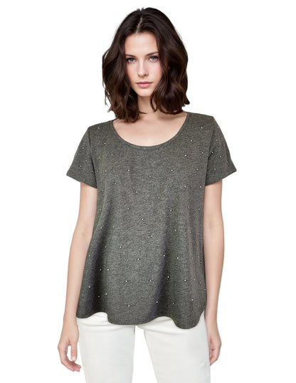 Swing Tee Shirt with Pearls (D1953) Dk Grey Mélange S/S