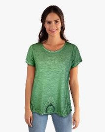 Short Sleeve Oil Dye Embroidered Hem Top (D190242) Agave