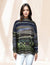 Mock Neck Sweater-like Top - Blue Green Stripe D24671