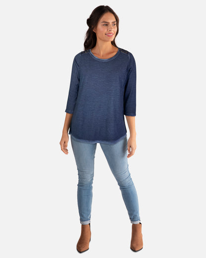 Oil Dye 3/4 Sleeve Back Yoke Tee
