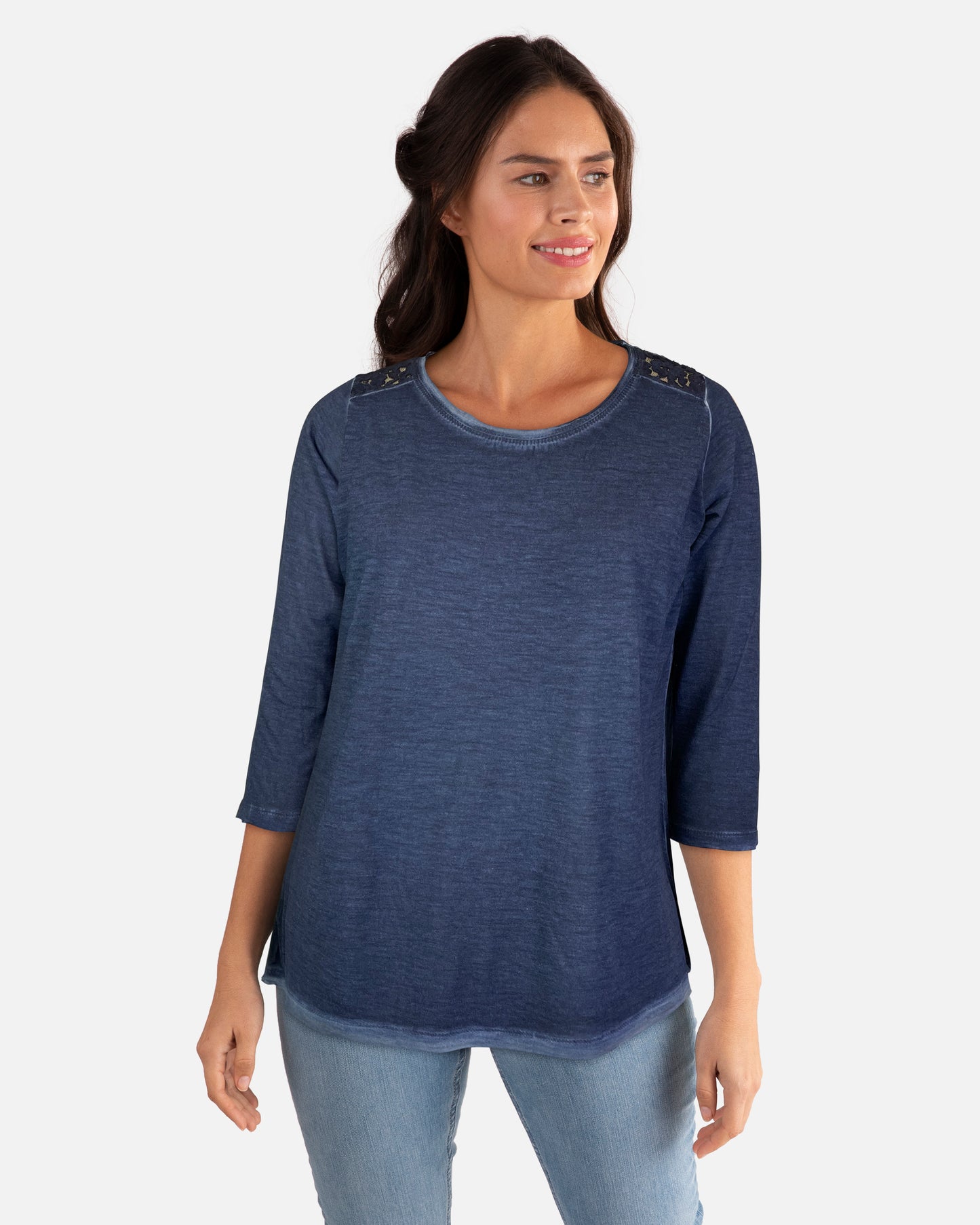 Oil Dye 3/4 Sleeve Back Yoke Tee