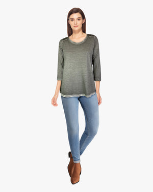 Oil Dye 3/4 Sleeve Back Yoke Tee