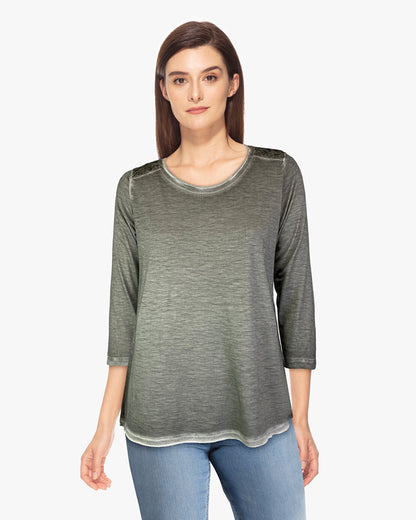 Oil Dye 3/4 Sleeve Back Yoke Tee