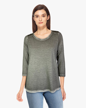 Oil Dye 3/4 Sleeve Back Yoke Tee