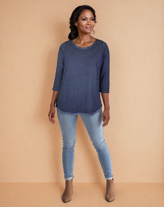 Oil Dye 3/4 Sleeve Back Yoke Tee