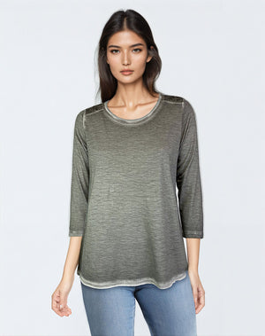 Oil Dye 3/4 Sleeve Back Yoke Tee
