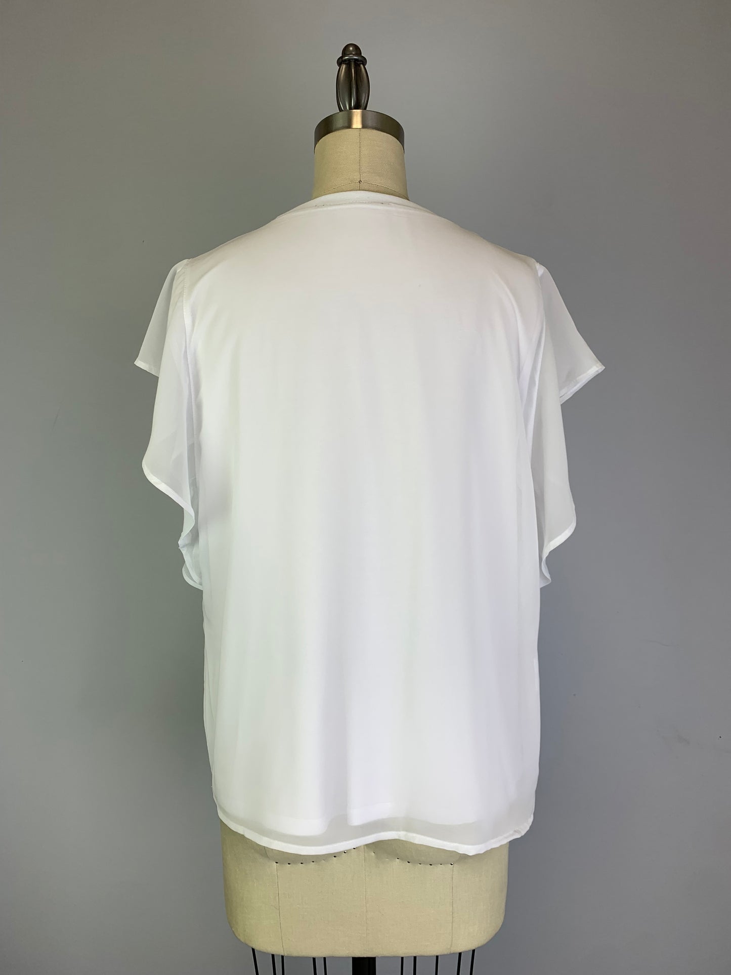 Mixed Media Flutter Sleeve Top -- D1874 White