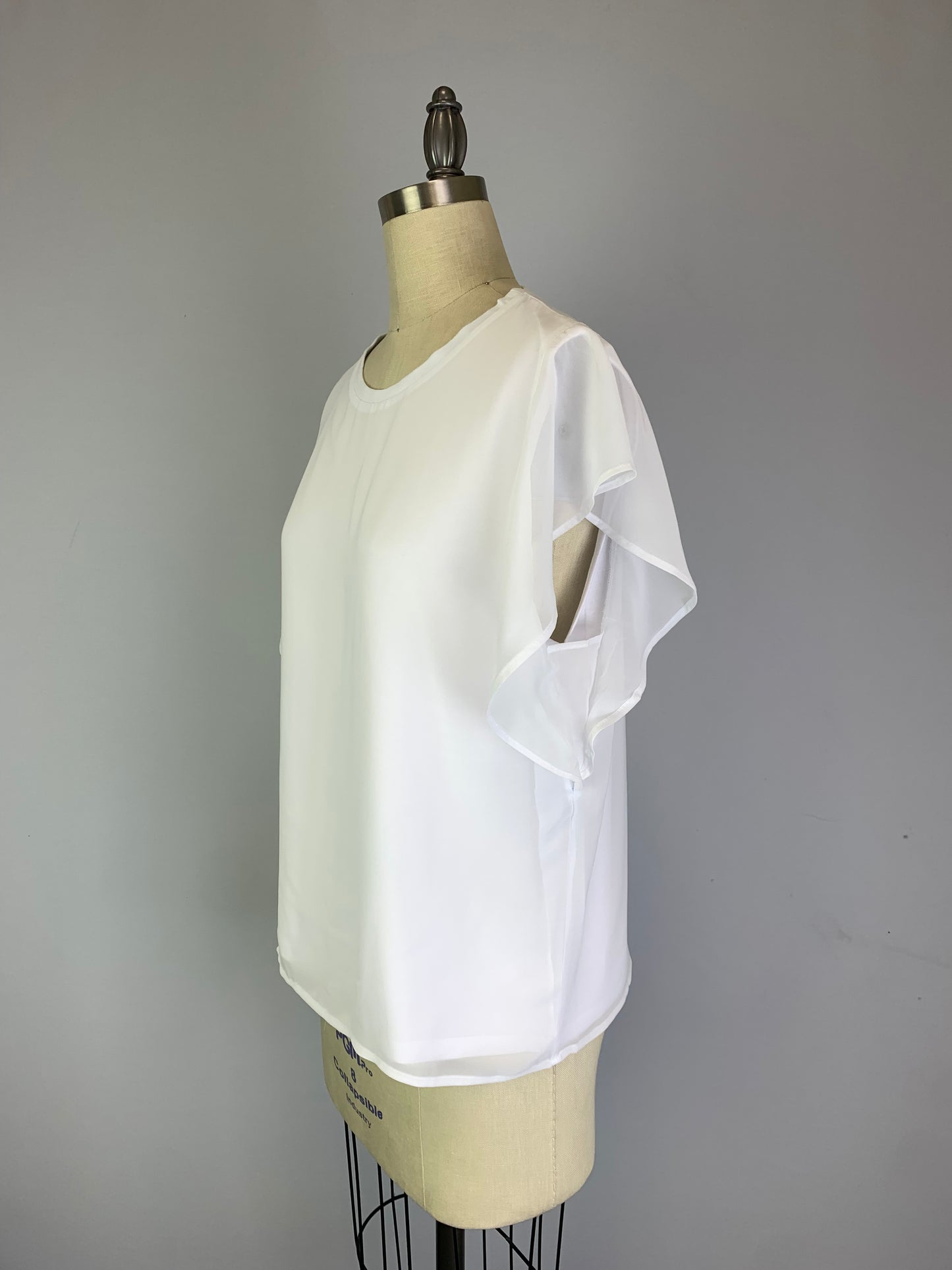 Mixed Media Flutter Sleeve Top -- D1874 White