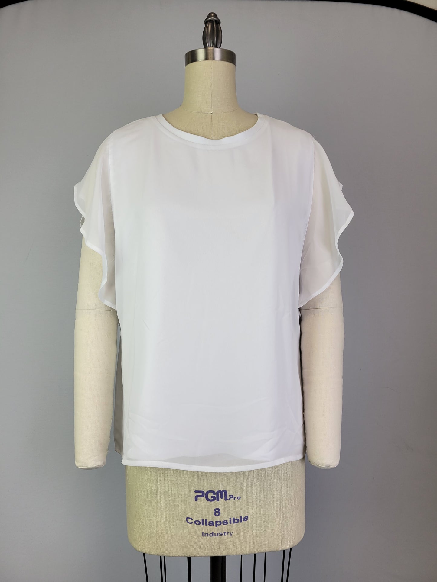 Mixed Media Flutter Sleeve Top -- D1874 White