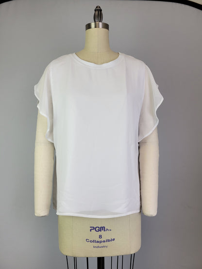 Mixed Media Flutter Sleeve Top -- D1874 White