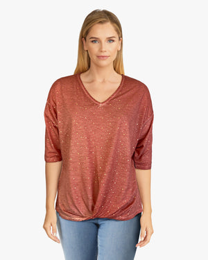 Oil Dye Foil Dot Print Twist F Top - Desert Sand (D190199)