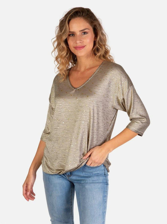 Oil Dye Foil Dot Print Twist F Top - Satellite (D190199)